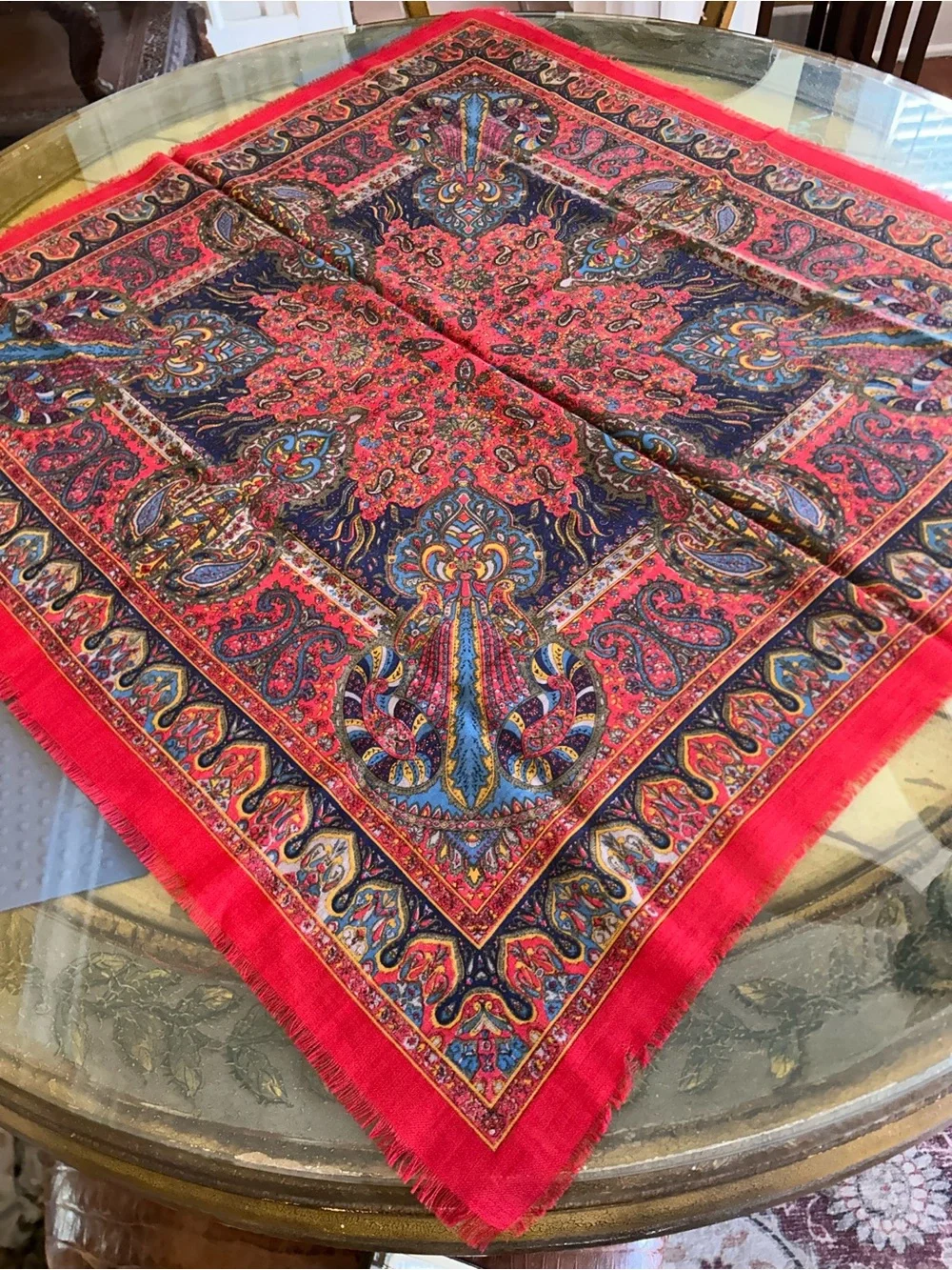 Vibrant Red Paisley Women's Scarf - Multi-Color Pattern 35“ x 35“ Japanese